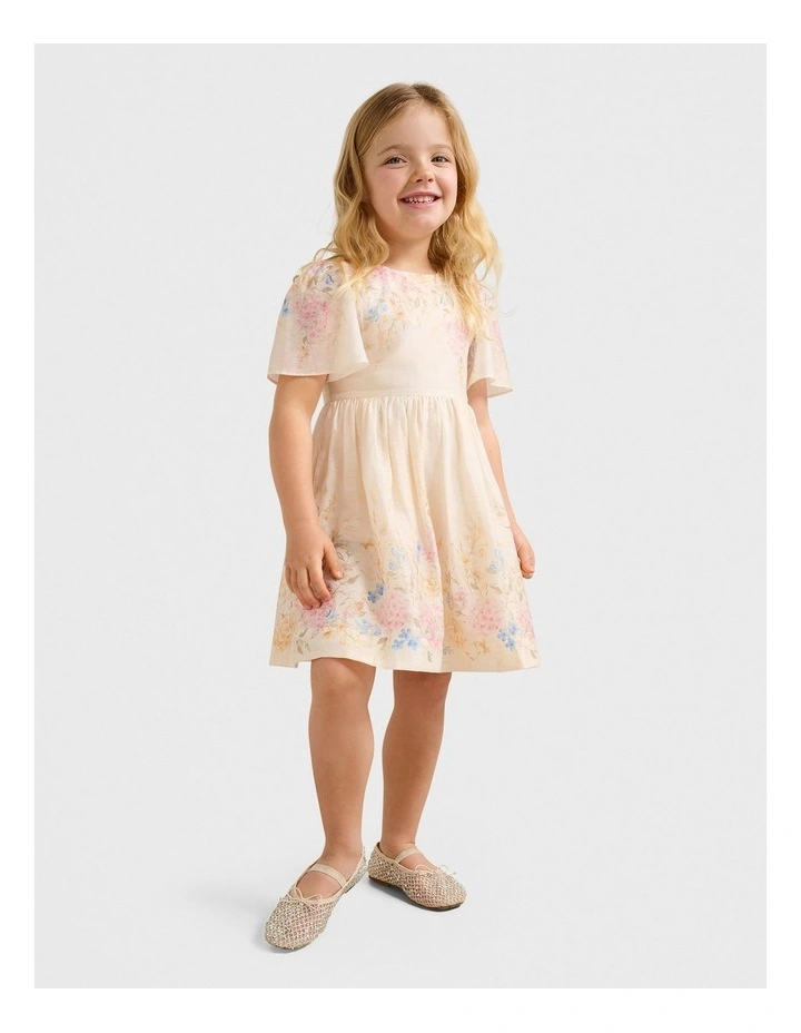 Olivia Girls Print Flutter Dress in Yellow image 5
