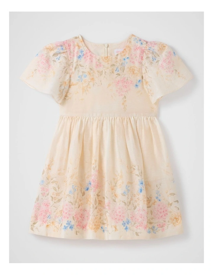 Olivia Girls Print Flutter Dress in Yellow image 6
