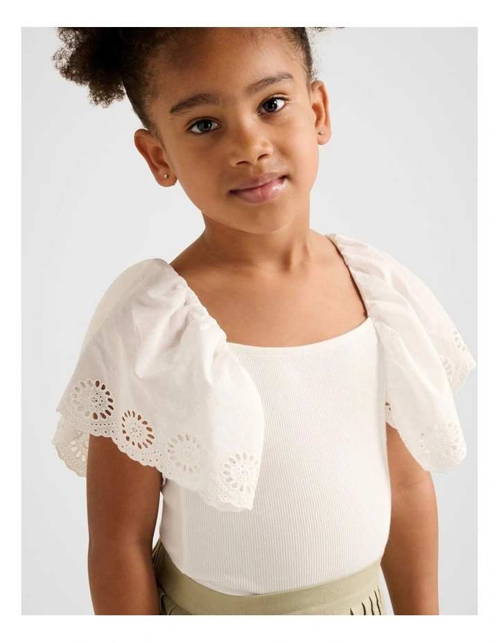 Aurora Girls Flutter Sleeve Tee in White image 4