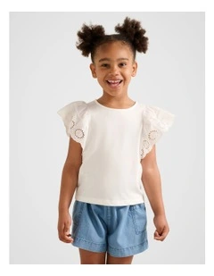 Pippa Girls Flutter Sleeve Top in White