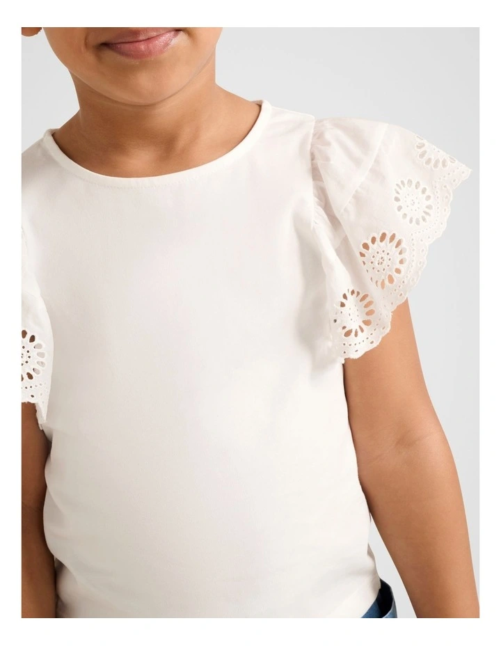 Pippa Girls Flutter Sleeve Top in White image 4