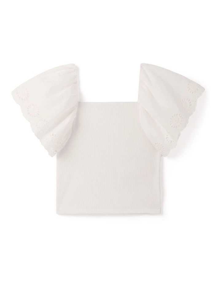 Pippa Girls Flutter Sleeve Top in White image 6