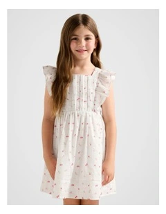 Sofia Girls Pintuck Pinafore Dress in White