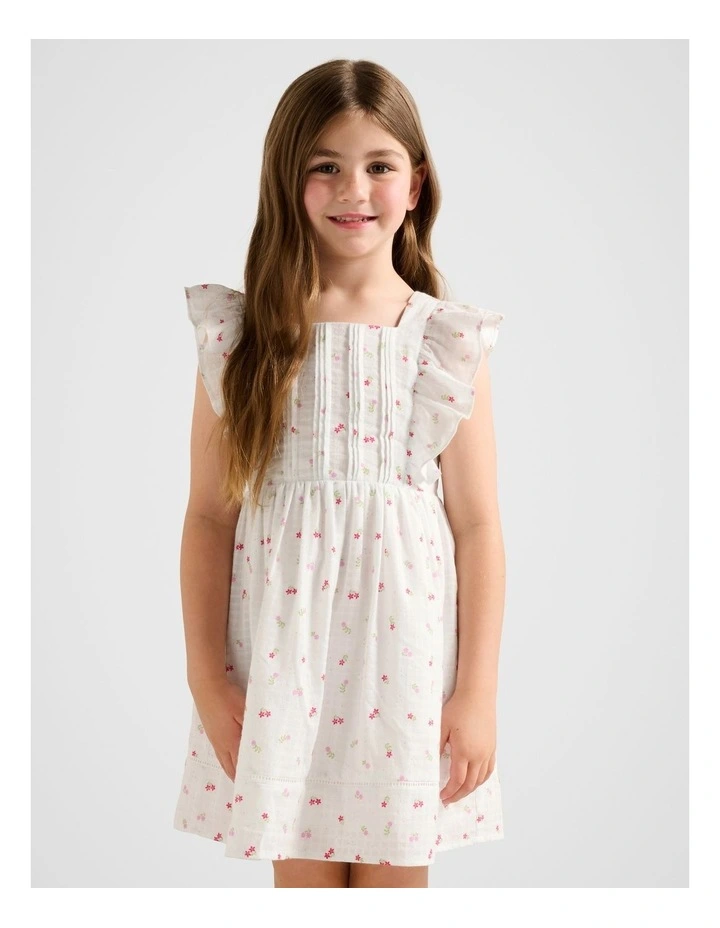 Sofia Girls Pintuck Pinafore Dress in White image 1