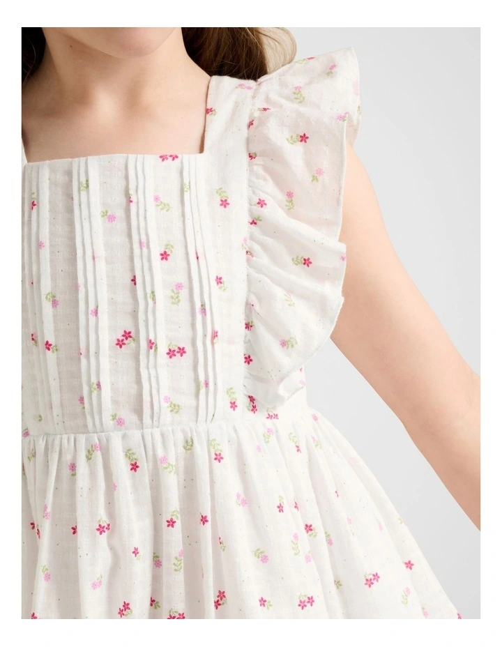 Sofia Girls Pintuck Pinafore Dress in White image 4