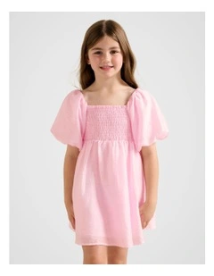 Juliana Girls Puff Sleeves Mini Dress in Pink