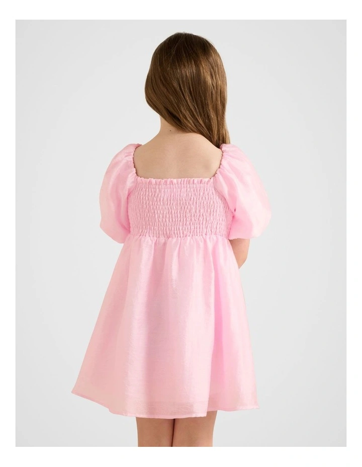 Juliana Girls Puff Sleeves Mini Dress in Pink image 2