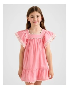 Maisie Girls Flutter Sleeves Dress in Pink