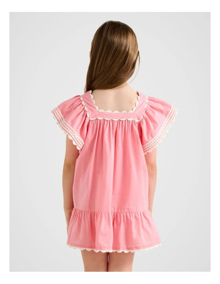 Maisie Girls Flutter Sleeves Dress in Pink image 2
