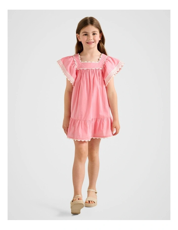 Maisie Girls Flutter Sleeves Dress in Pink image 5