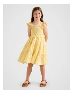 Amelia Girls Shirred Midi Dress in Yellow