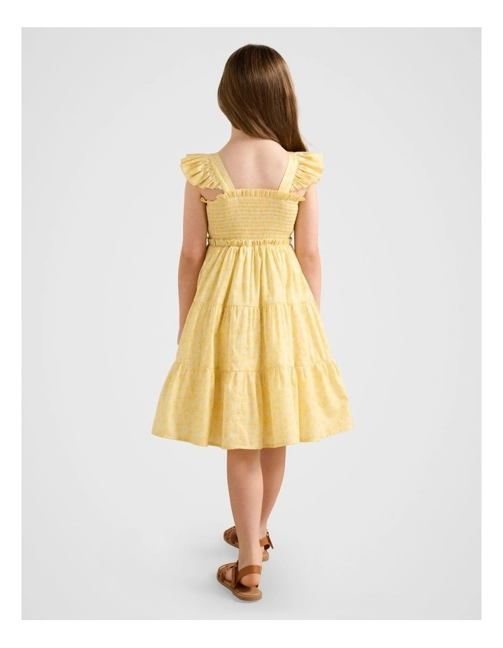 Amelia Girls Shirred Midi Dress in Yellow image 2