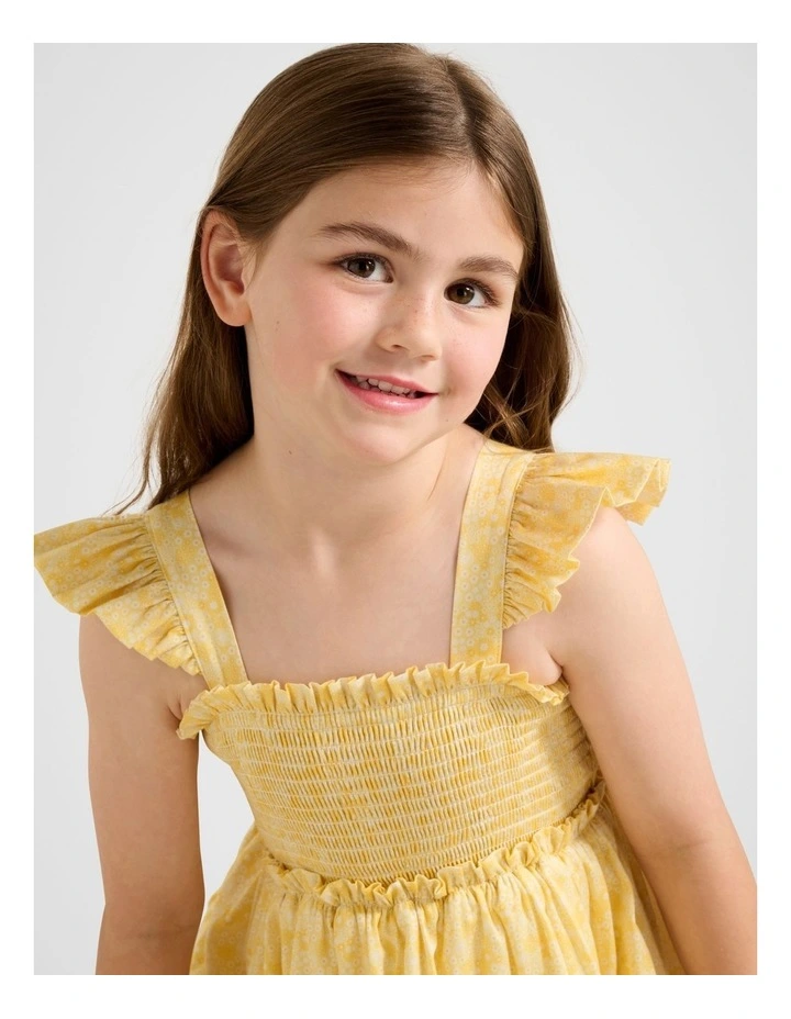 Amelia Girls Shirred Midi Dress in Yellow image 3