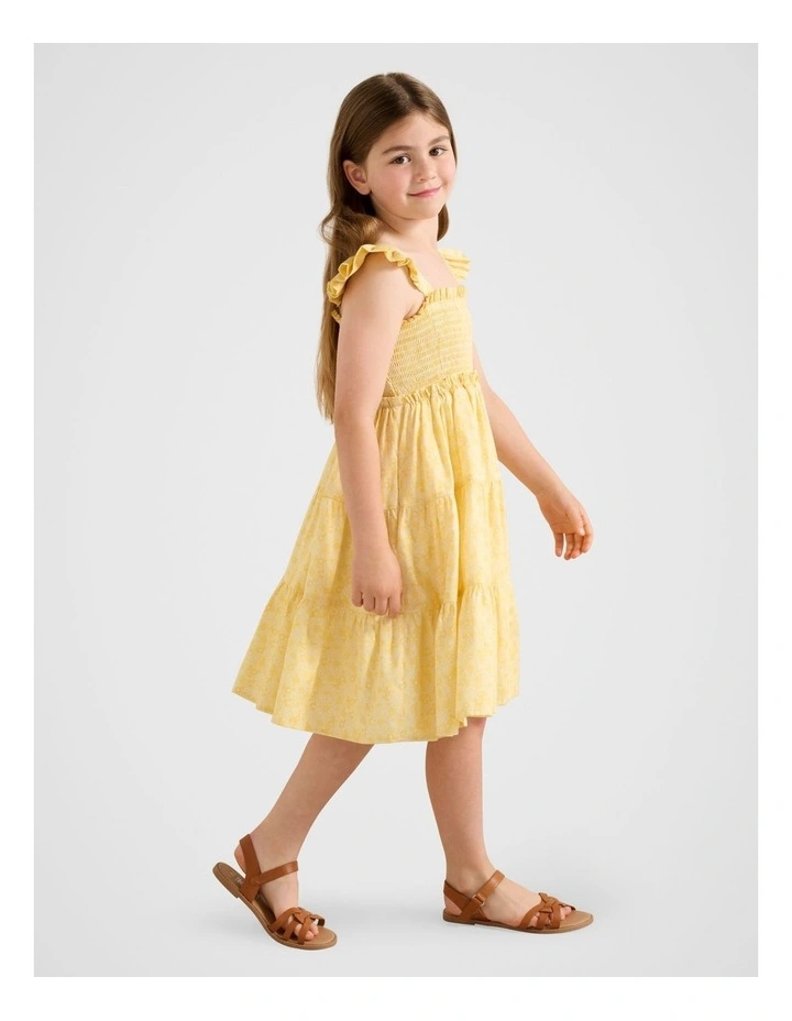 Amelia Girls Shirred Midi Dress in Yellow image 4