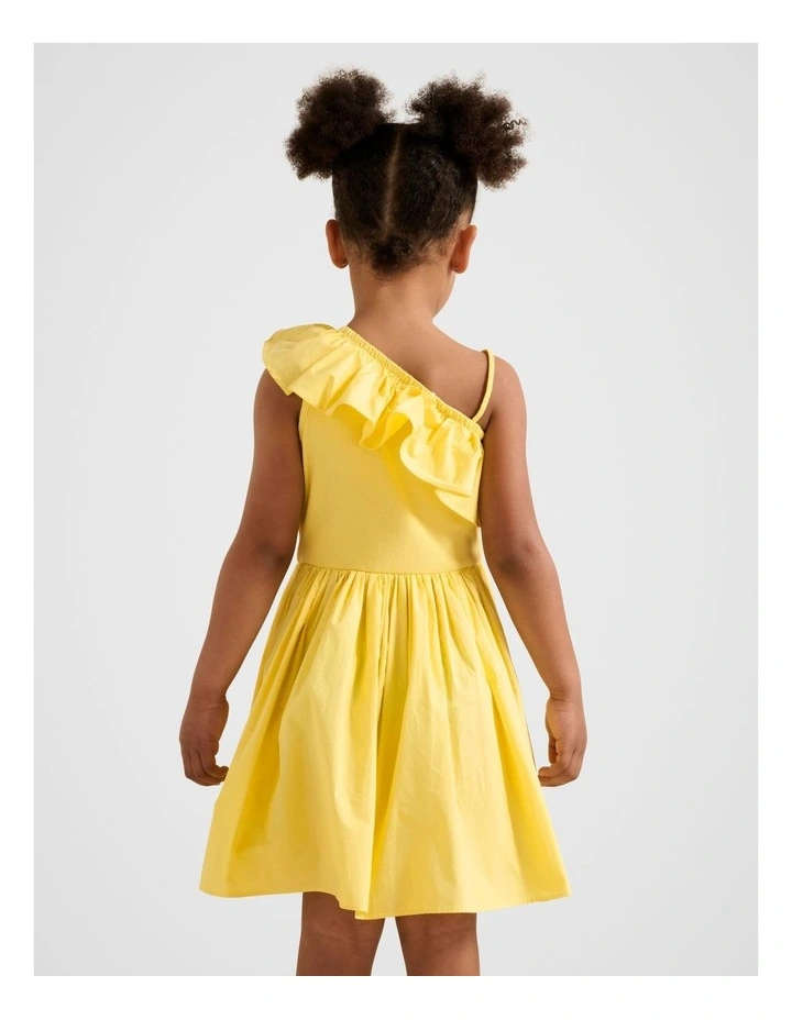 Sadie One-Shoulder Frill Girls Dress in Yellow image 2
