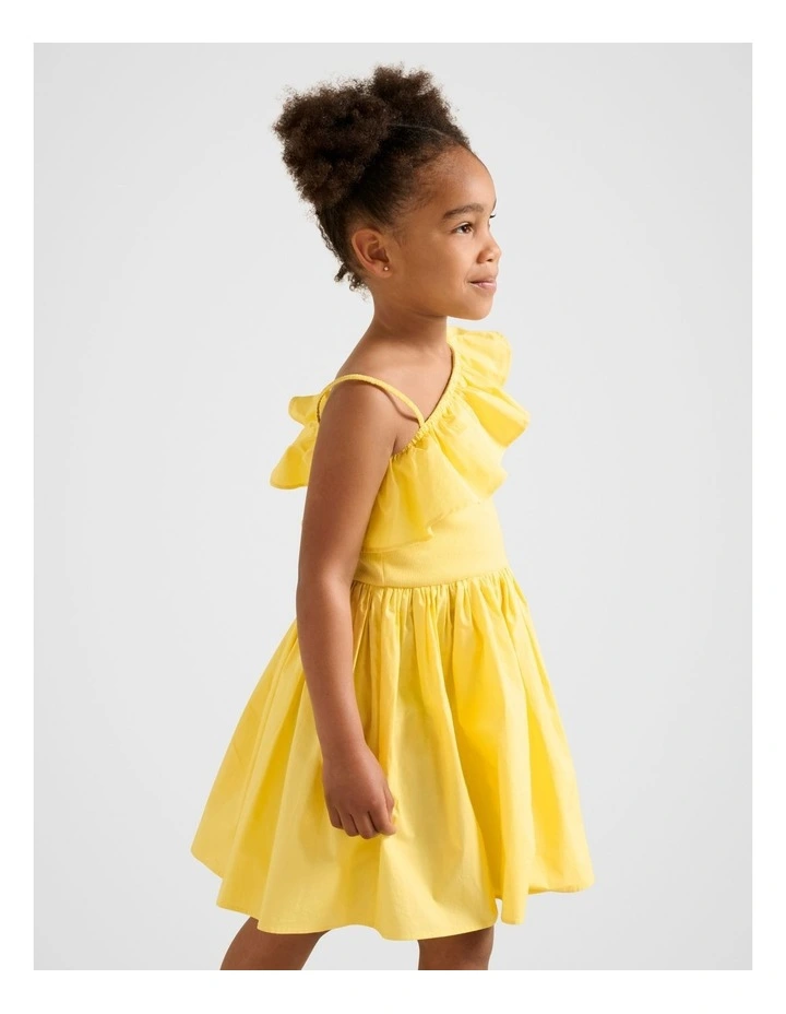 Sadie One-Shoulder Frill Girls Dress in Yellow image 3