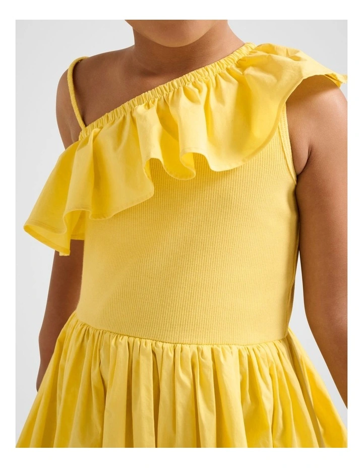 Sadie One-Shoulder Frill Girls Dress in Yellow image 4