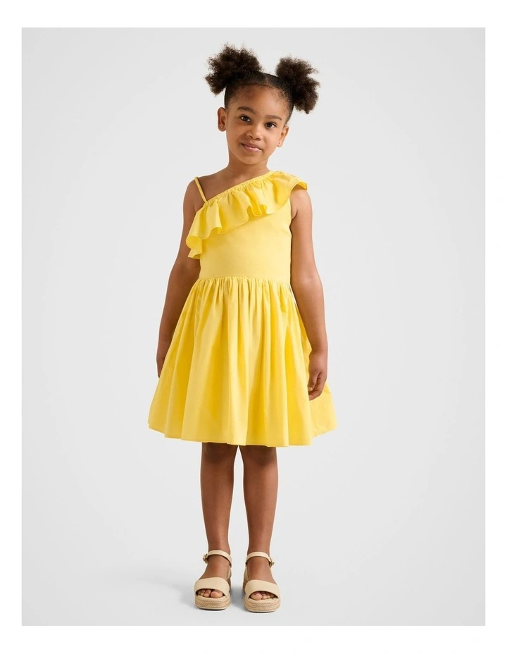 Sadie One-Shoulder Frill Girls Dress in Yellow image 5