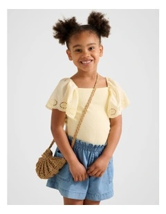 The Pippa Girls Flutter Sleeve Top In Yellow