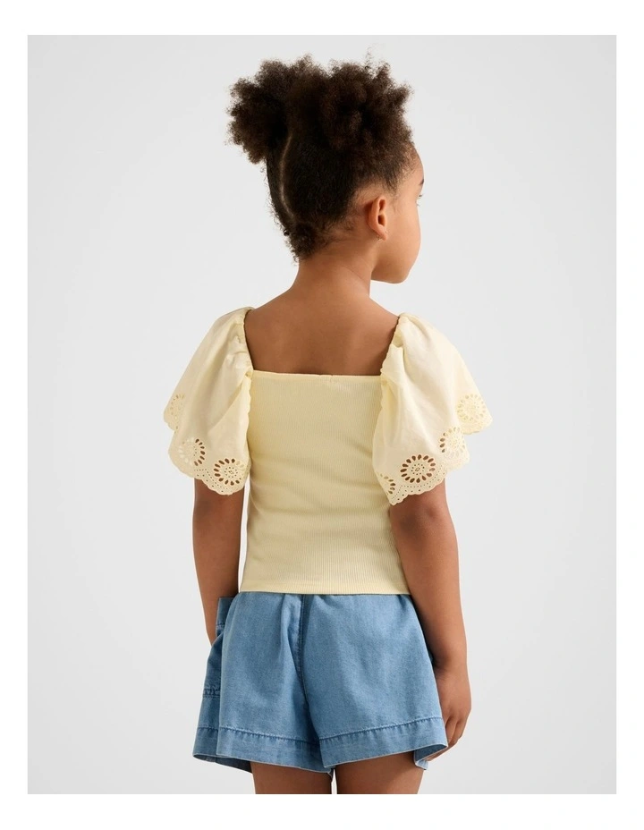 The Pippa Girls Flutter Sleeve Top In Yellow image 2