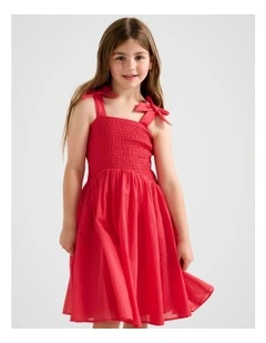 Indiana Shirred Dress in Red