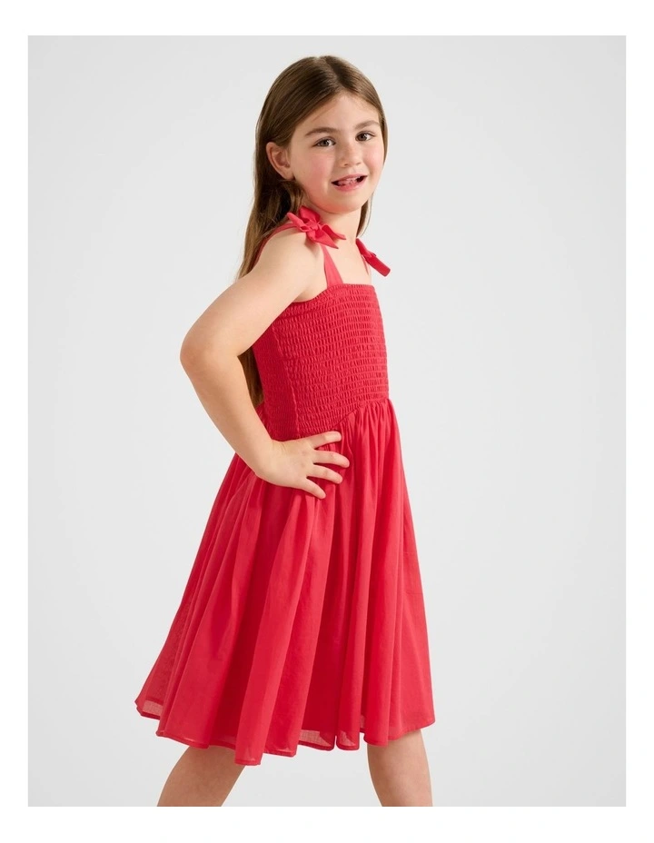 Indiana Shirred Dress in Red image 3