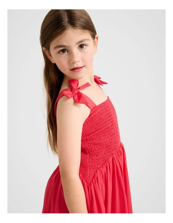 Indiana Shirred Dress in Red image 4