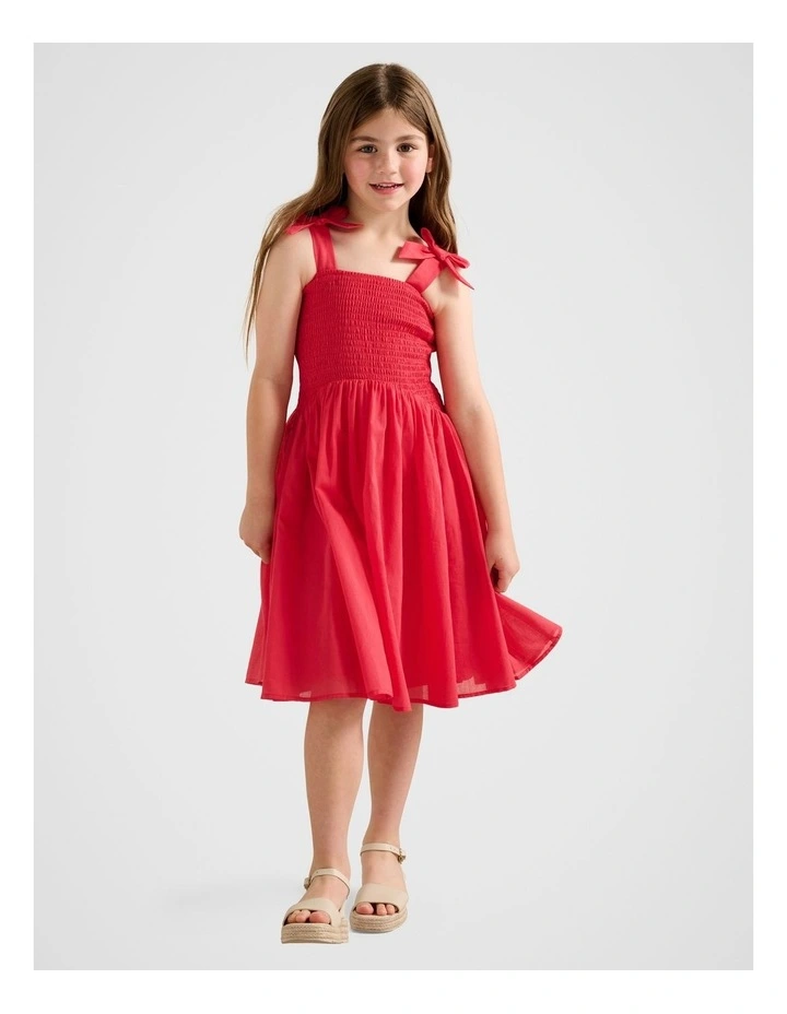 Indiana Shirred Dress in Red image 5