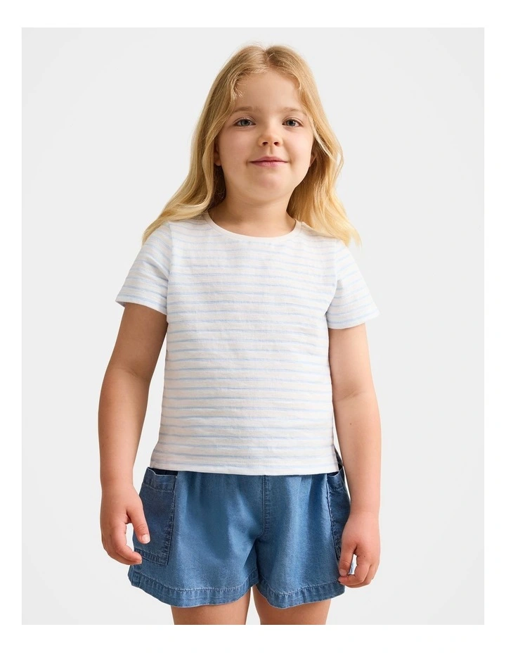 Emilia Striped Flutter Sleeves T-shirt in White image 1