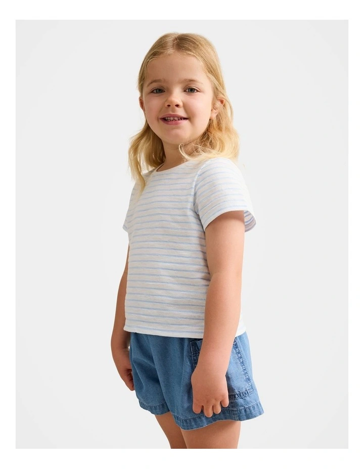 Emilia Striped Flutter Sleeves T-shirt in White image 3