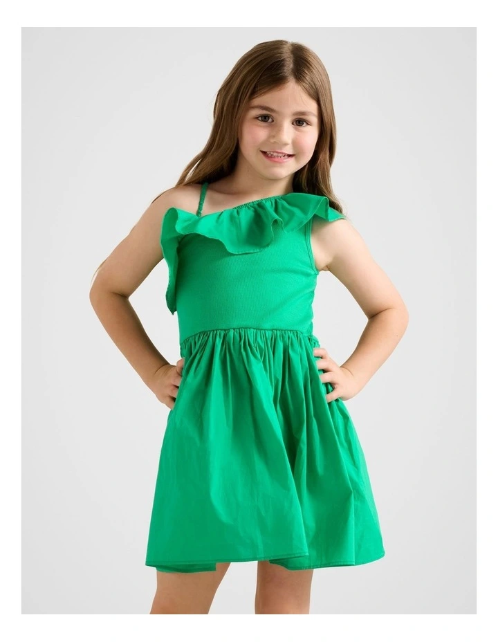 Sadie One Shoulder Frill Dress in Green image 1