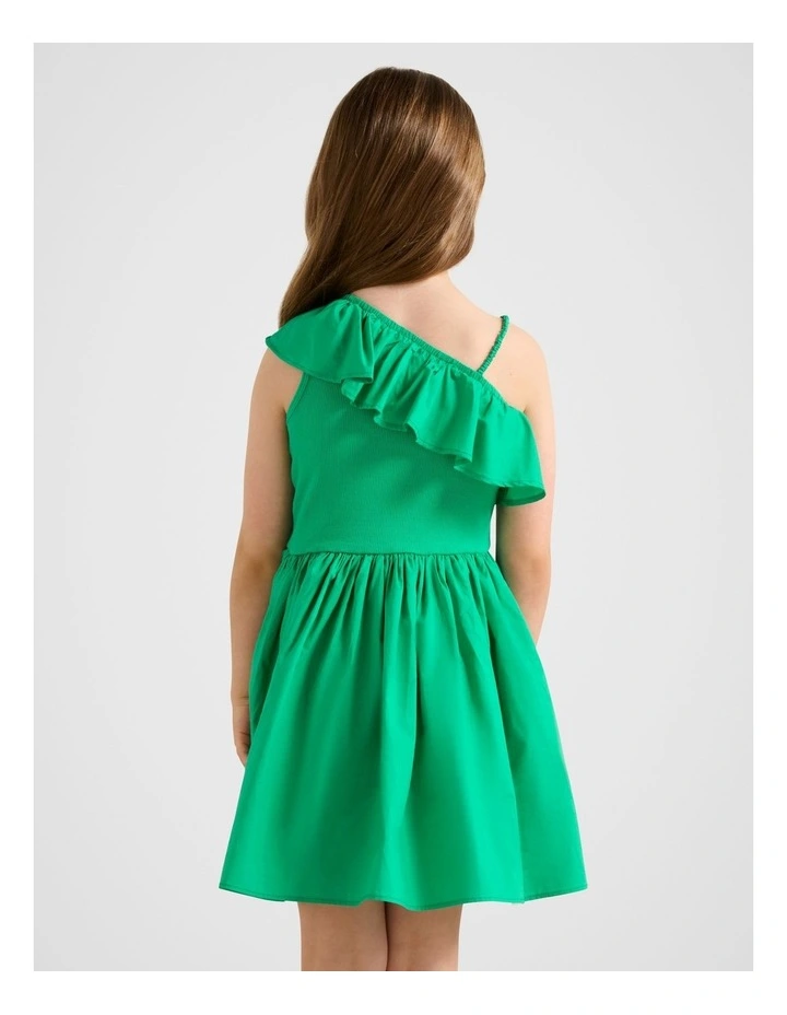 Sadie One Shoulder Frill Dress in Green image 2