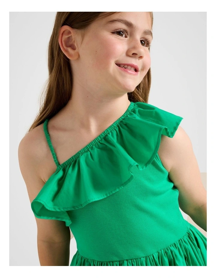 Sadie One Shoulder Frill Dress in Green image 4