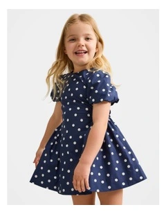 Juliette Girls Puff Sleeves Dress in Blue