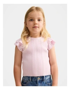 Danielle Girls Flutter Sleeves Knitted Top in Pink