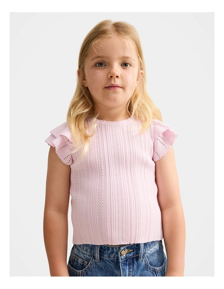 Danielle Girls Flutter Sleeves Knitted Top in Pink image 1