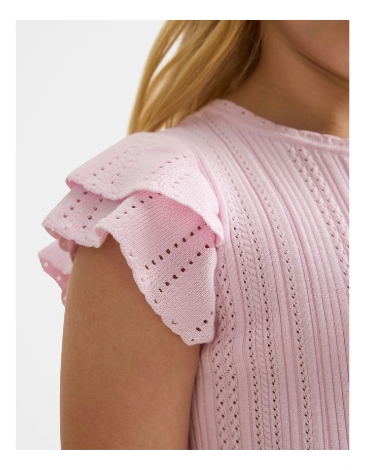 Danielle Girls Flutter Sleeves Knitted Top in Pink image 4