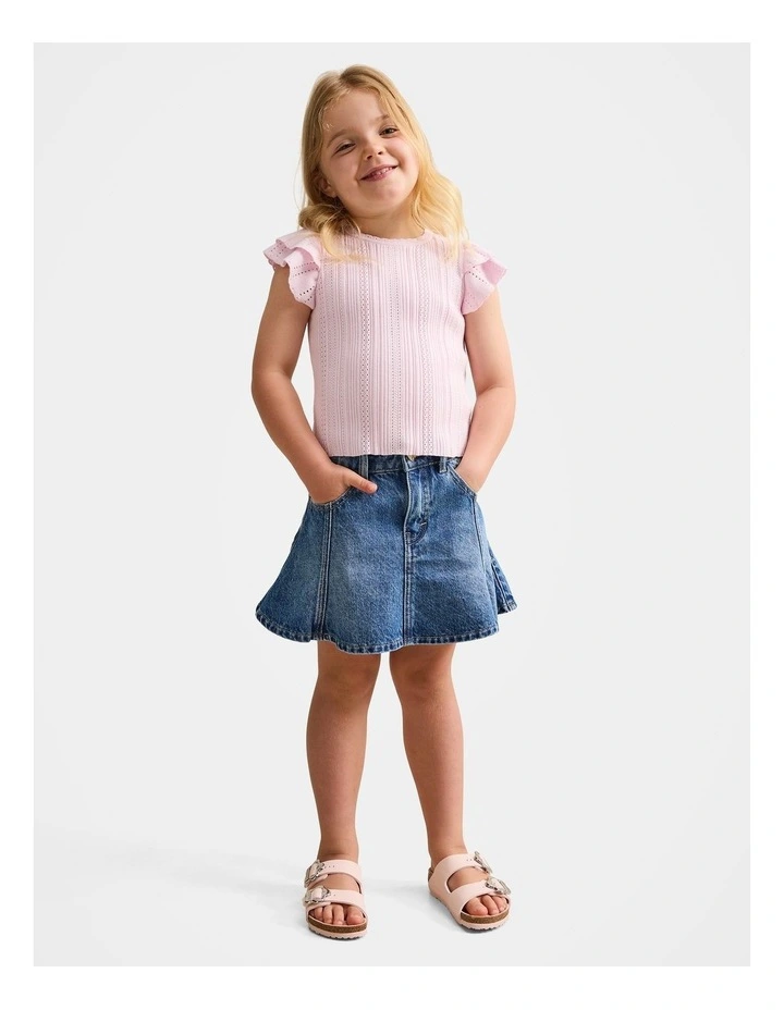 Danielle Girls Flutter Sleeves Knitted Top in Pink image 5