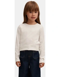 Gemma Girls Long Sleeves Scallop Trim Top in White