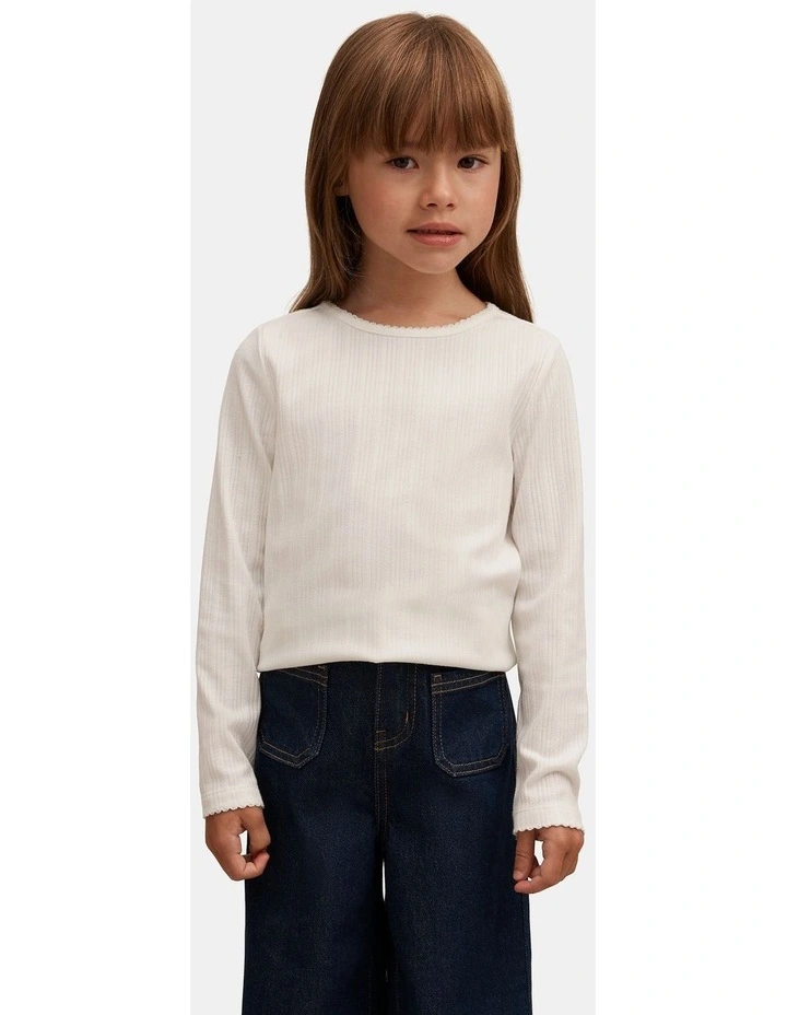 Gemma Girls Long Sleeves Scallop Trim Top in White image 1