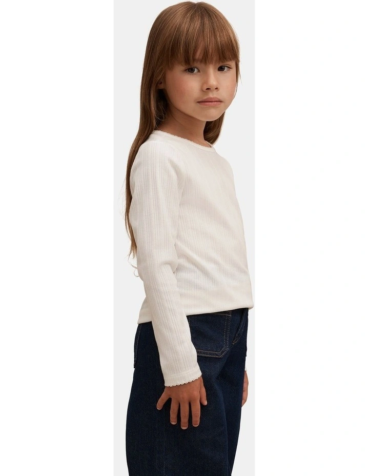 Gemma Girls Long Sleeves Scallop Trim Top in White image 3