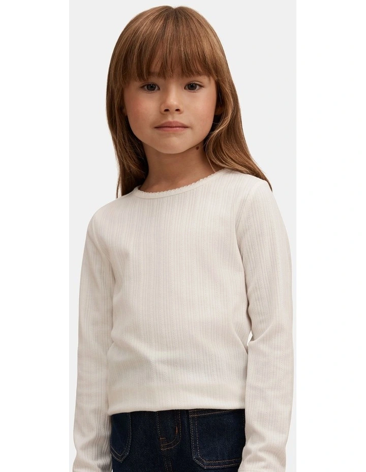 Gemma Girls Long Sleeves Scallop Trim Top in White image 4