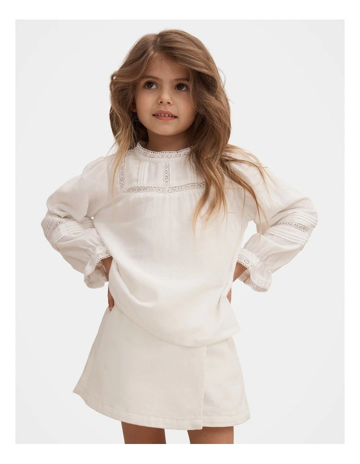 Eloisa Lace Trim Blouse in White image 1