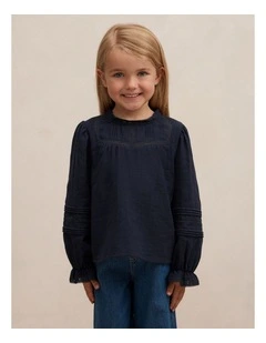 Eloisa Lace Trim Blouse in Navy