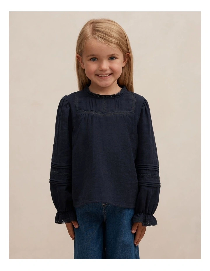 Eloisa Lace Trim Blouse in Navy image 1