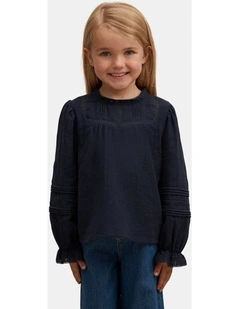 Eloisa Lace Trim Blouse in Navy