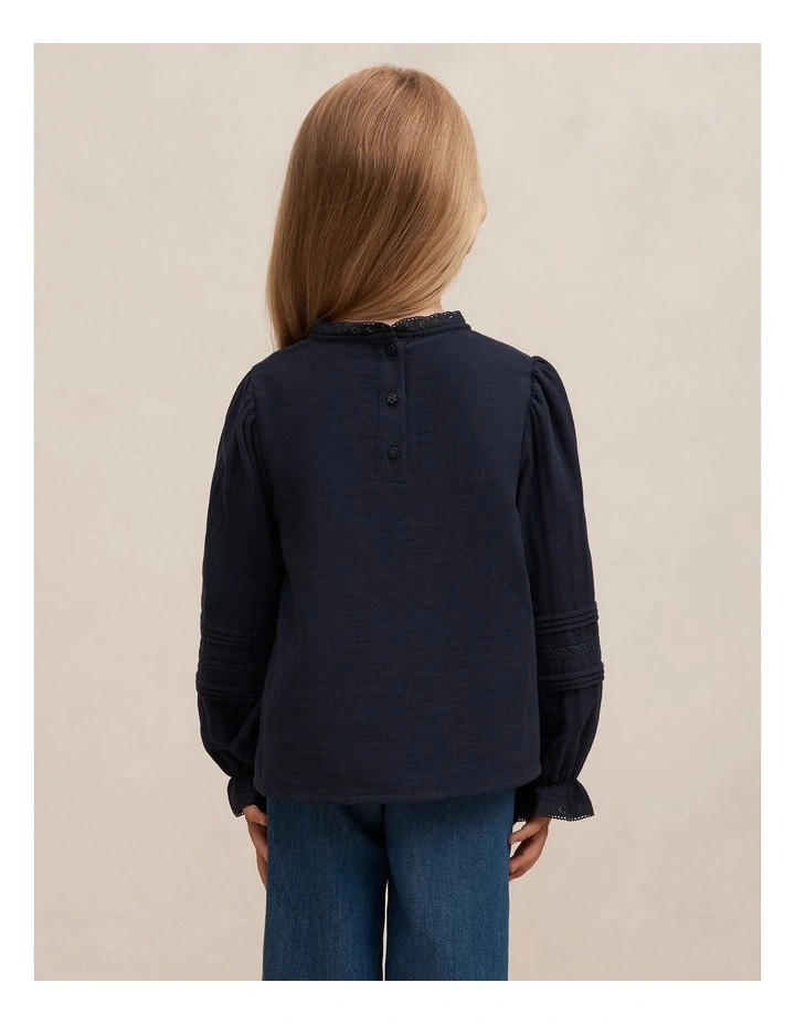 Eloisa Lace Trim Blouse in Navy image 2