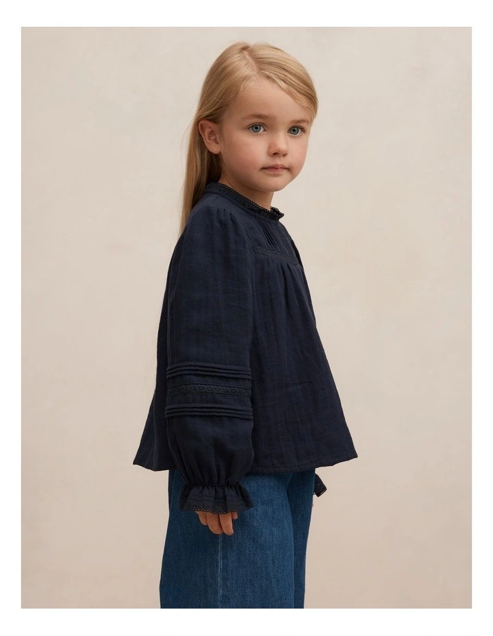 Eloisa Lace Trim Blouse in Navy image 3