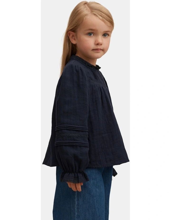 Eloisa Lace Trim Blouse in Navy image 3