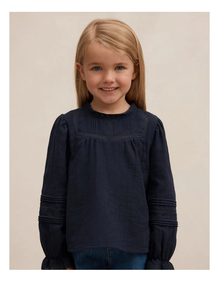 Eloisa Lace Trim Blouse in Navy image 4